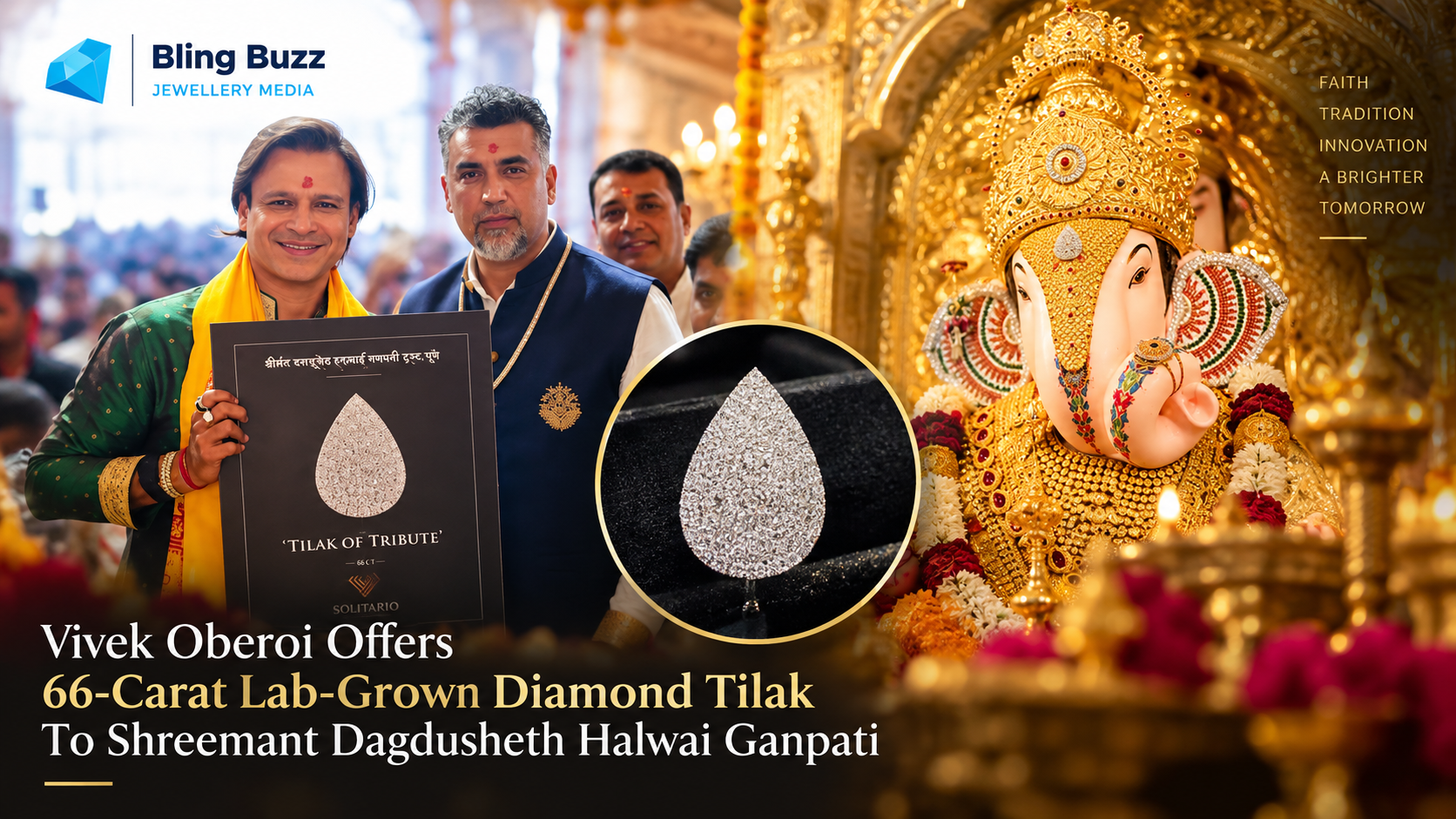 Vivek Oberoi Offers 66-Carat Lab-Grown Diamond Tilak to Shreemant Dagdusheth Halwai Ganpati